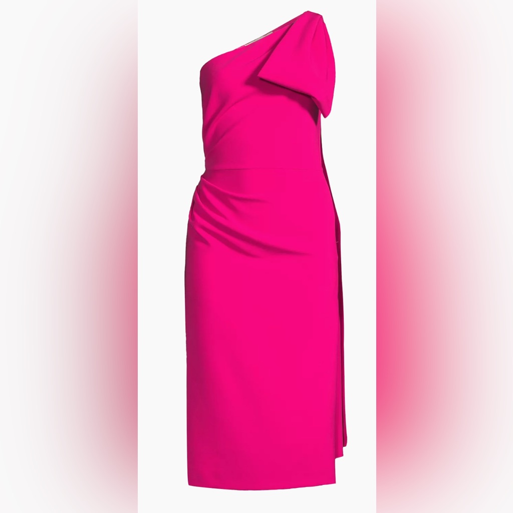 Nwt Sachin Babi Miranda One-Shoulder Stretch Crepe Cocktail Midi Dress Hot Pink